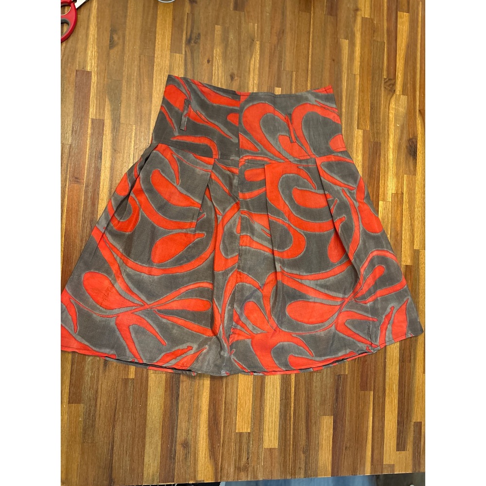 Storm Abstract Swirl Skirt Women 6 Grey Orange Excellent Pleated A-Line 021cc202